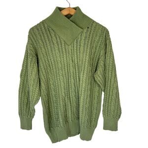 Clifford & Willis Women's Medium Green Cable-Knit Sweater w/ Shawl Collar